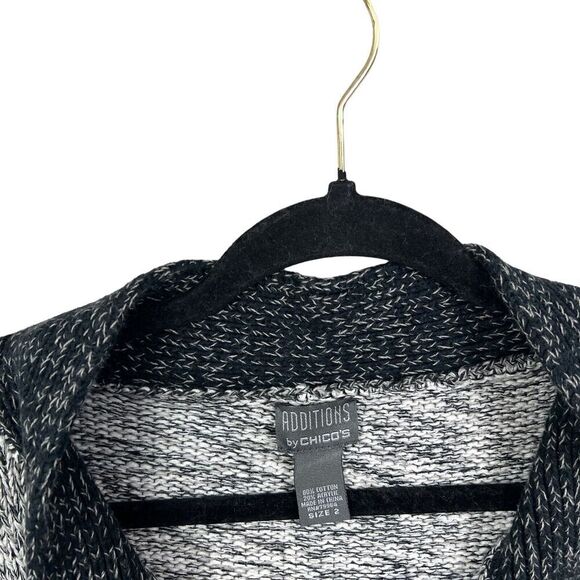 Additions by Chico’s Cardigan Sweater 3/4 Sleeve Snap Button Black White Women 2 - Picture 3 of 6